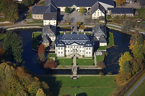 Aerial photo, baroque Schloss Koertlinghausen, moated castle, Kallenhardt, Ruethen, Kreis Soest, Soester Boerde, South Westphalia, North Rhine-Westphalia, Germany, Europe