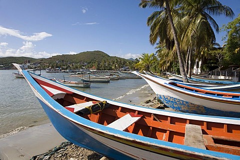 Fishing boats on Pampatar Beach, Margarita Island, Caribbean, Venezuela, South America