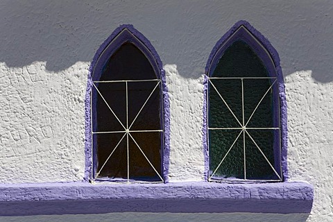 Window, chapel at the Paso del Condor, the highest pass in Venezuela at 4118m high, the Andies, Venezuela, South America