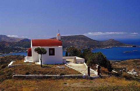 Greek orthodox chapel on a bank of Leros Island, Greece, Europe