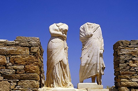 Antique statues without heads on the island of Delos, Greece, Europe