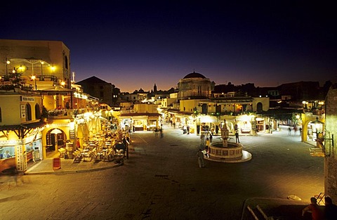 Evening atmosphere in the historic centre of Rhodes City, Rhodes Island, Greece, Europe