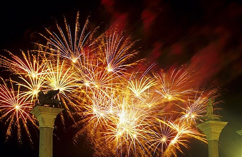 Fireworks to celebrate the Festa del Redentore, Venice, Italy, Europe