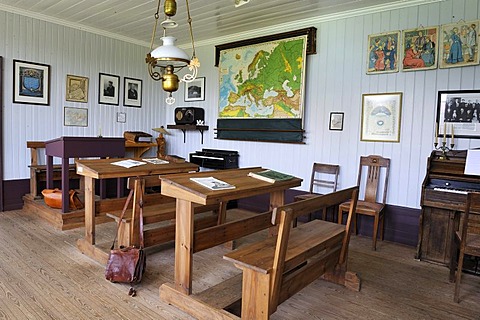 Interior view of the school in the open air and local history museum in Skogar, Byggï£¿asafniï£¿ i Skogum, Iceland, Europe