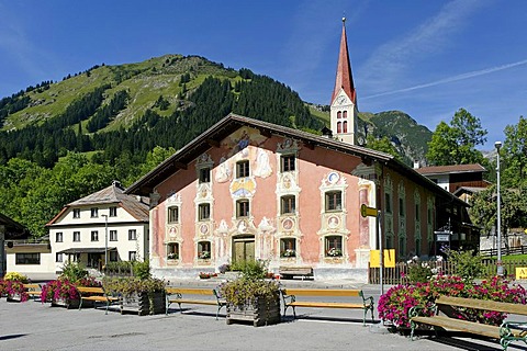 House number 49, wall paintings by J. Degenhart, about 1790, Holzgau, Lech valley, Tyrol, Austria, Europe