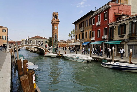 Fondamento Daniele Manin, with the Ponte S. Pietro Martire bridge, Campanile Santo Stefano, Murano island, near Venice, Venezia, Italy, Europe