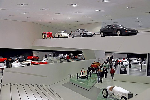 Interior, new Porsche Museum, Stuttgart, Baden-Wuerttemberg, Germany, Europe