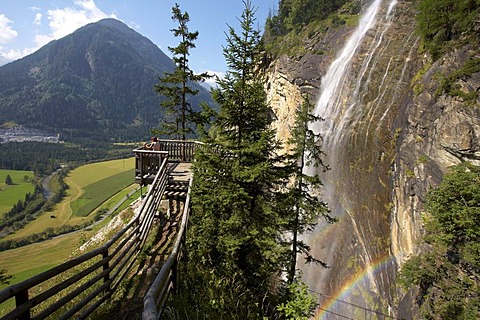 Fallbachfall Waterfalls, viewing platform, Maltatal Valley, Hohe Tauern Range, Carinthia, Austria, Europe