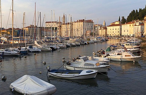 Boats in Piran Harbor, Istria, Slovenia, Europe