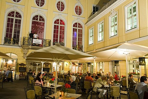 Cafe in the Coselpalais palace at night, Dresden, Saxony, Germany