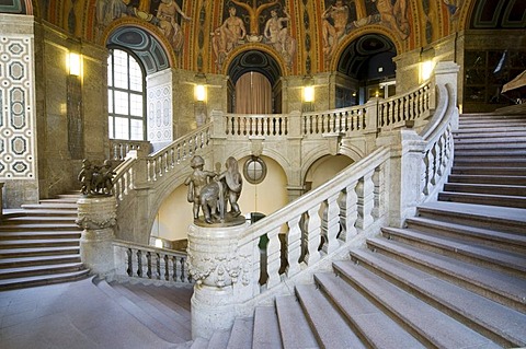 Staircase in the Neues Rathaus townhall, Dresden, Saxony, Germany