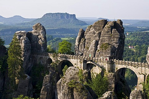 The Bastei sandstone formation, Elbe Sandstone Mountains, Saechsische Schweiz, Saxon Switzerland, Saxony, Germany