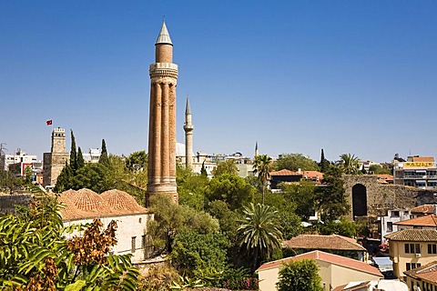 Yivli Minare Mosque and clock tower in Antalya, Turkey, Asia