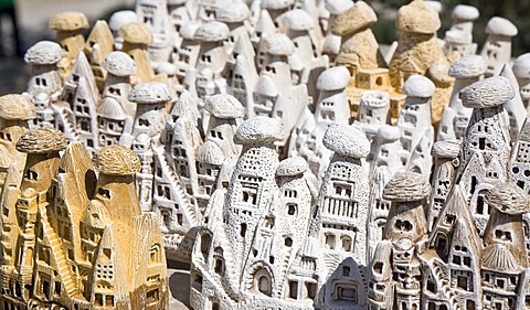 Souvenirs, rock-carved dwellings of Cappadocia, Central Anatolia, Turkey, Asia