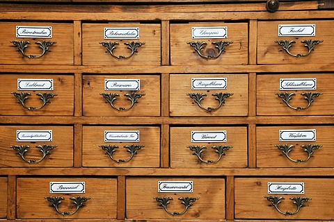 Historic pharmacist's cupboard for medicinal herbs, Germany