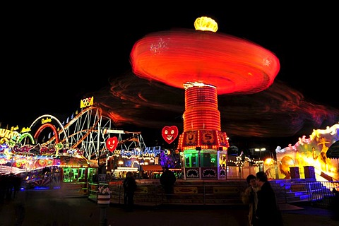 Chain carousel at night, Oktoberfest, Munich, Bavaria, Germany, Europe