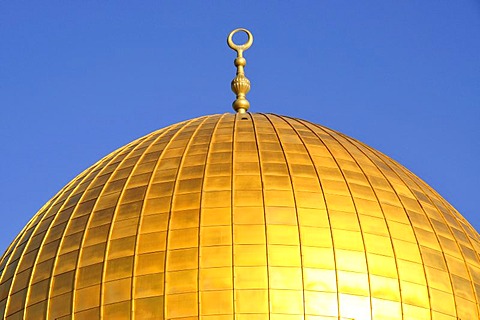 Detail of the golden dome of the Dome of the Rock, Qubbet es-Sakhra, on Temple Mount, Jerusalem, Israel, Western Asia, Orient