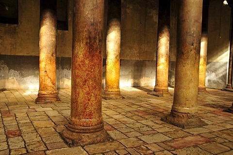 Columned hall in the Chapel of the Nativity of Christ in Bethlehem, West Bank, Israel, Middle East, the Orient