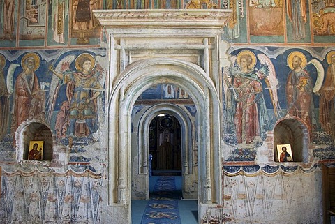 Pridvor, entrance of the Church of St Nicholas, UNESCO World Heritage Site, Probota Monastery, South Bucovina, Moldavia, Romania, Europe