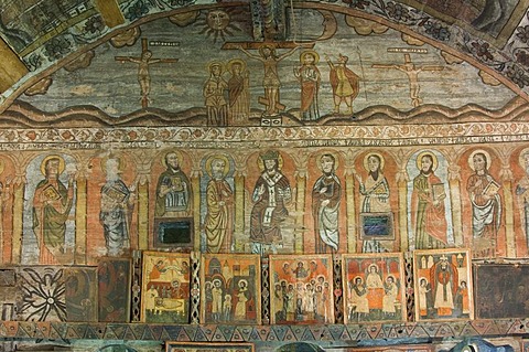 18th century icons, Wood Church of the Holy Archangels, Unesco World Heritage Site, Rogoz, Maramures, Romania