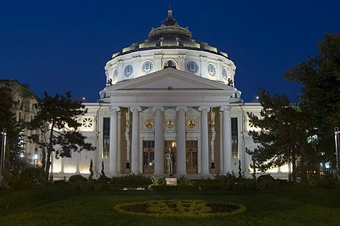 Concert Hall Atheneum at night, Bucharest, Rumania