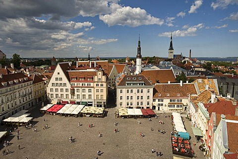 Townhall Square and view of the city from the townhall tower, Raekoja plats, Tallinn, Estonia, Baltic States