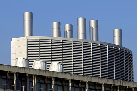 Industrial architecture, roof of Swiss Federal Institute of Technology, Eidgenoessische Technische Hochschule Lausanne, ecole Polytechnique Federale de Lausanne, EPFL, Lausanne, Switzerland, Europe