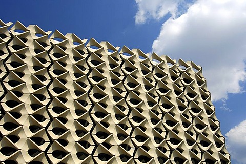 Diamond-shaped sections of concrete on the facade of the Stadthalle, community hall in Chemnitz, Saxony, Germany, Europe