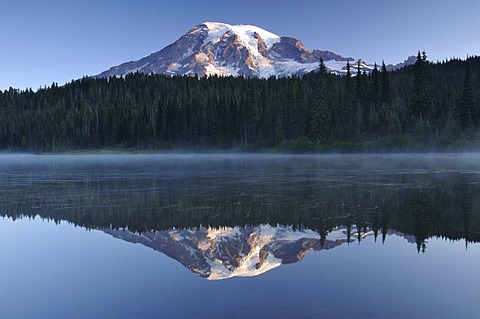 Mount Rainier reflected in a lake, Mount Rainier National Park, Washington, USA, North America