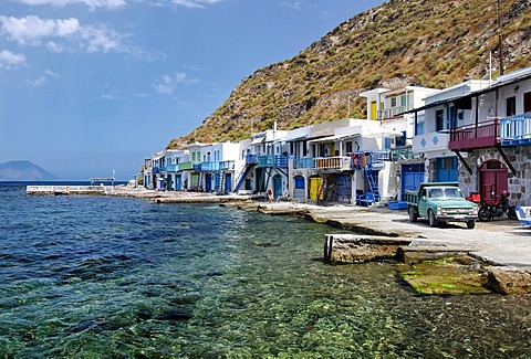 Colourful houses in the small fishing village of Klima on the island of Milos, Cyclades, Greece, Europe
