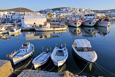 Fishing boats in the port of Naoussa, Paros, Cyclades, Greece, Europe