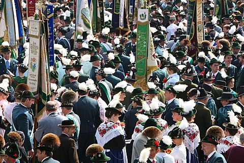 Church service on Kappellplatz Square, pilgrimage in traditional costume, Gnadenkappelle chapel, Altoetting, Upper Bavaria, Germany, Europe