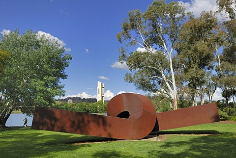 Sculpture made from rusted steel in the park of the National Gallery, Canberra, Australia