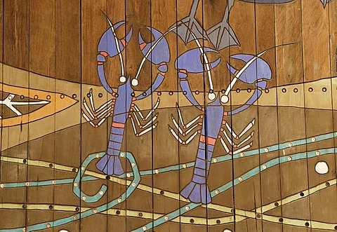 Modern mural painting in an Aboriginal style, detail, yabbies, Berri, South Australia, Australia