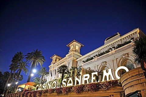 San Remo Casino, night exposure, Riviera dei Fiori, Liguria, Italy, Europe