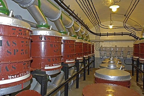 Pumps in Maginot Line concrete bunker in France, Europe