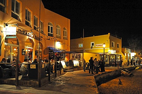 Street scene with restaurant at night, Corralejo, Fuerteventura, Canary Islands, Spain, Europe