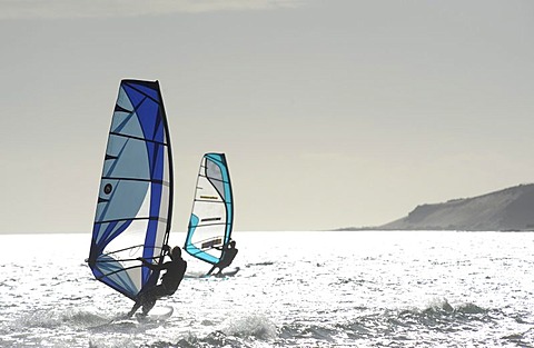 Windsurfers at the Playa de Sotavento de Jandia Beach, Fuerteventura, Canary Islands, Spain, Europe