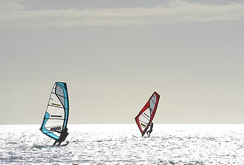 Windsurfers at the Playa de Sotavento de Jandia Beach, Fuerteventura, Canary Islands, Spain, Europe