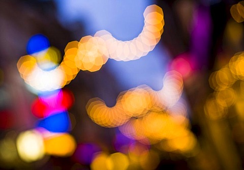 Shopping street in the evening, blurred, Den Haag, Netherlands, Europe