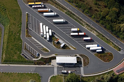 Parking space for trucks at the harbour of Muenster, North Rhine-Westphalia, Germany, Europe