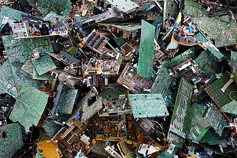 Electronic scrap, sorted used computer parts from discarded computers, at a recycling yard, Germany