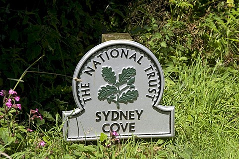 Sign of The National Trust at Sydney Cove, Cornwall, England, Great Britain, Europe