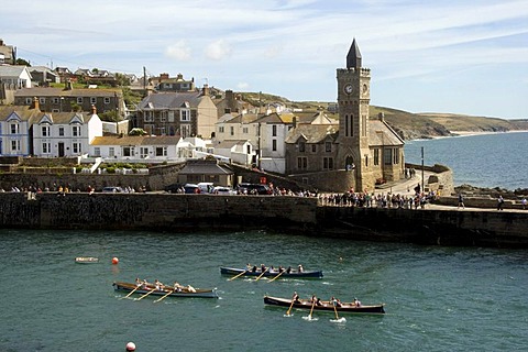 Rowboats in Porthleven Harbour, Cornwall, England, Great Britain, Europe