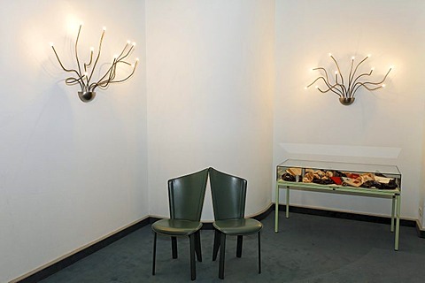 Modern marriage registry room, historic Town Hall of Wernigerode, lamps and chairs in the style of the former GDR, Harz, Saxony-Anhalt, Germany, Europe