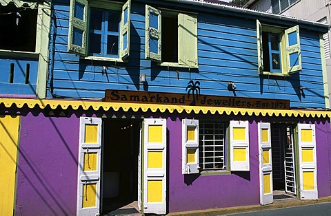 Colourful facades in Roadtown on Tortola Island, British Virgin Islands, Caribbean