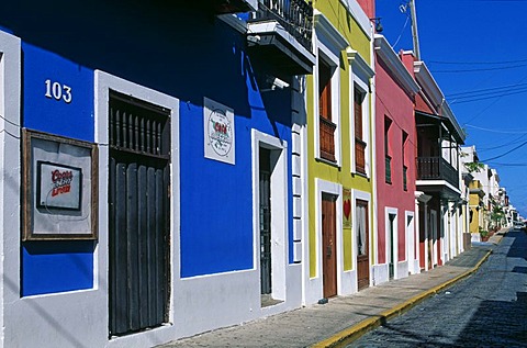 Row of houses, historic city centre, San Juan, Puerto Rico, Caribbean