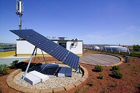 Solar installation on the roof of the Bamberg public utility company, Bamberg, Bavaria, Germany, Europe