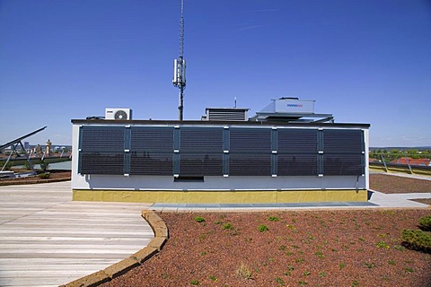 Solar installation on the roof of the Bamberg public utility company, Bamberg, Bavaria, Germany, Europe