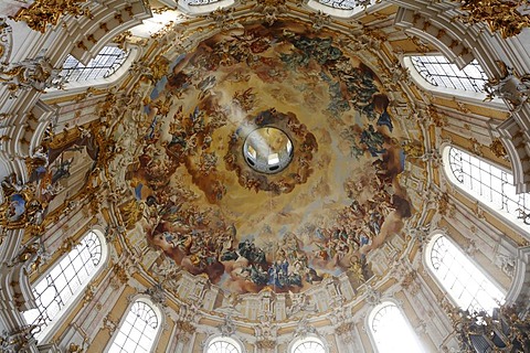 Dome with ceiling painting in Ettal Abbey Church, Upper Bavaria, Germany, Europe